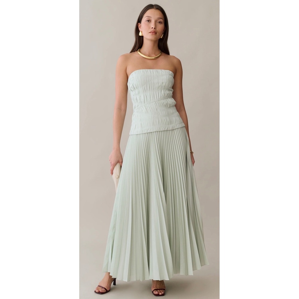 o.p.t One Pretty Time Seafoam Green Pleated Strapless Maxi Dress Size 8 NEW